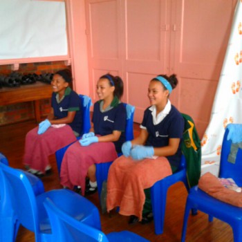 Grade 7 Learners from Bokmakierie Primary School 
volunteering to wash little ones feet for Human Rights month