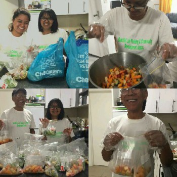 Collage: Volunteers preparing lock-down meal packs for families in distress.